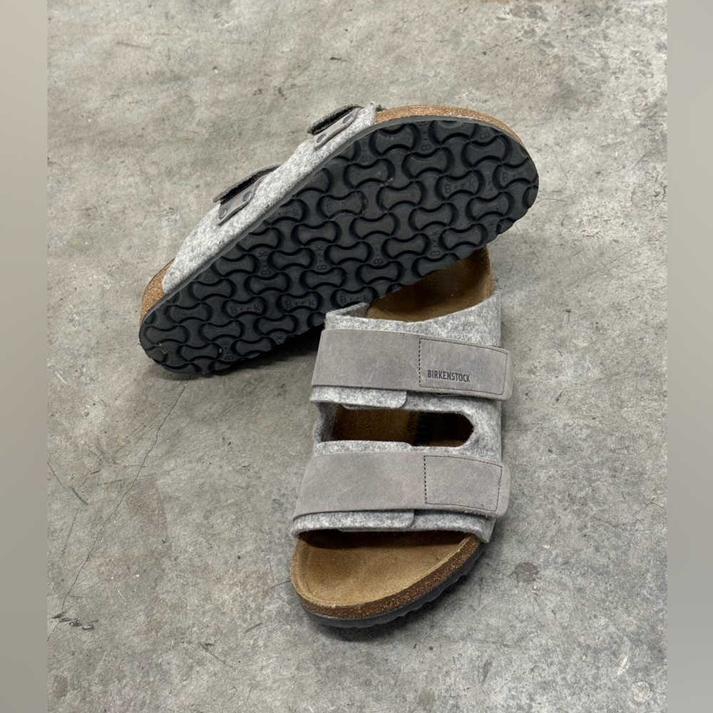 Birkenstock Light Gray Suede Two-Strap Slide Sandals - Picture 6 of 6